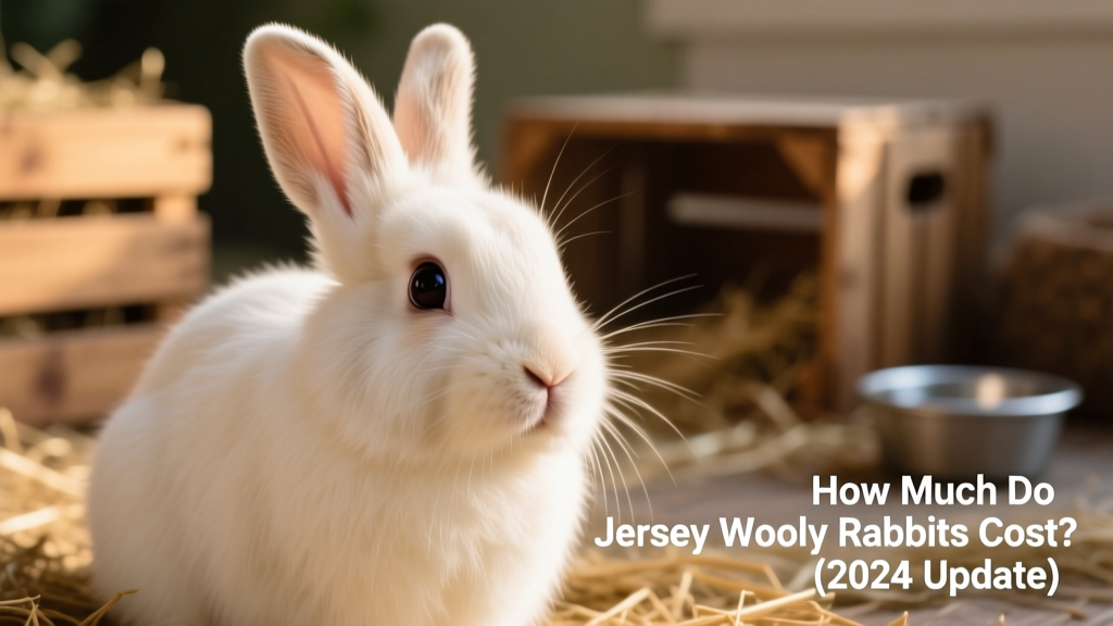 A close-up portrait of a soft, woolly Jersey Wooly rabbit with expressive eyes and rounded ears