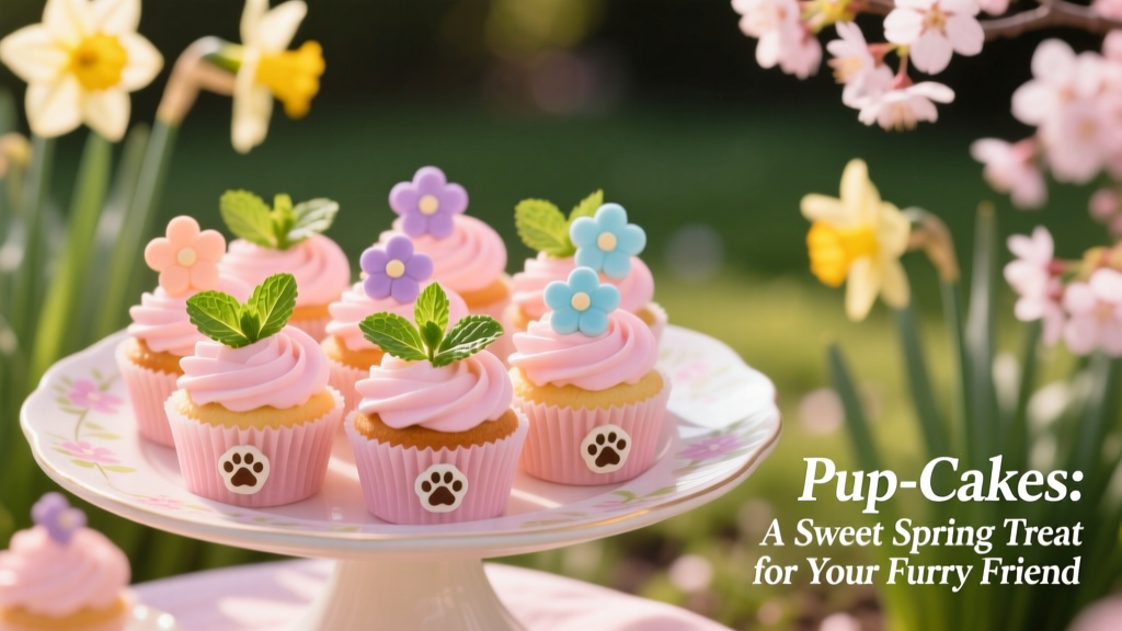 A batch of pastel pink mini cupcakes arranged on a spring-themed platter with fresh mint leaves and edible flower garnishes