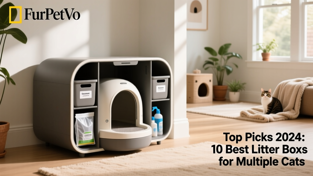 A spacious, covered FurPetVo Multi-Function Litter Box placed in a tidy corner, with storage compartments visible along the sides