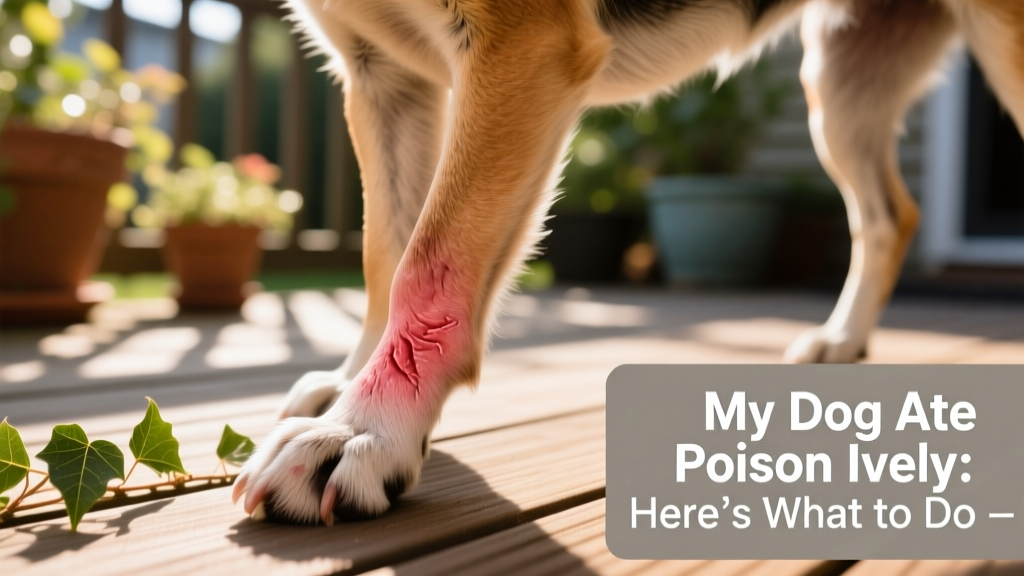 Close-up of a dog’s paw and lower leg with mild redness and slight swelling, suggesting mild skin irritation from plant contact