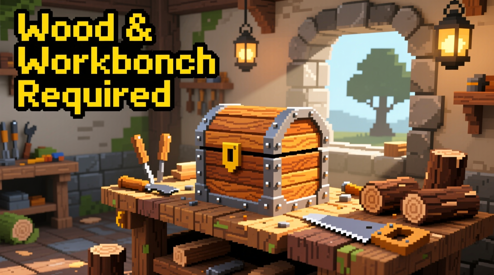 Wood and workbench required for Terraria chest crafting