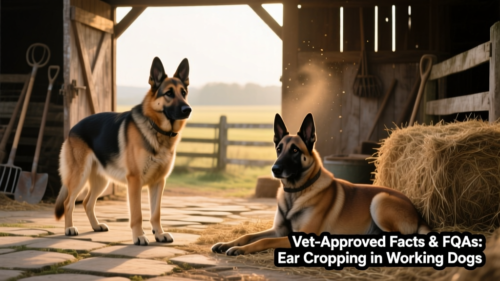 Historical illustration of working dogs with cropped ears in farm and guarding roles