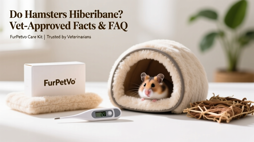 FurPetVo-branded hamster care kit featuring thermometer, insulated hideout, and high-quality bedding, arranged neatly on a clean white surface