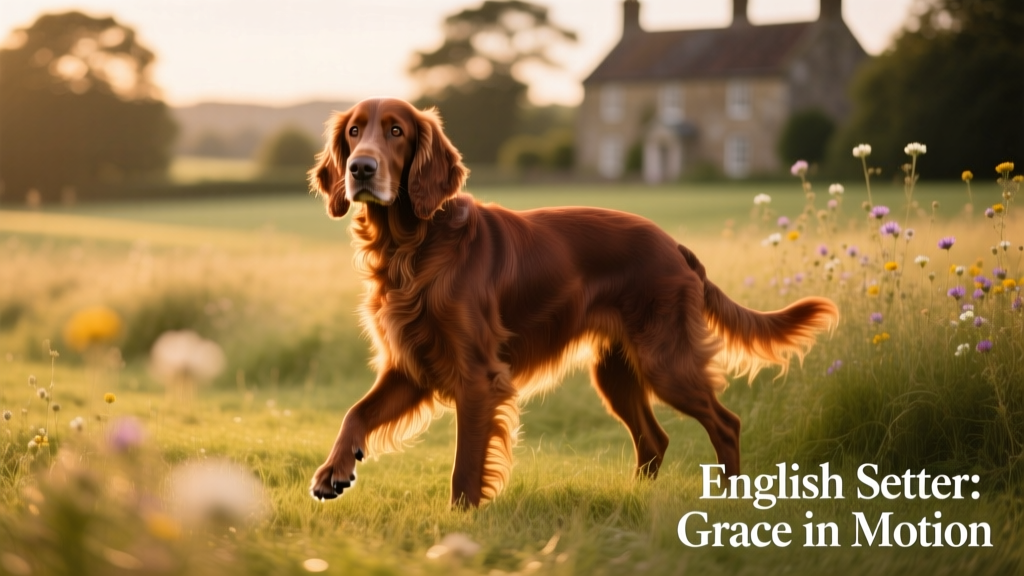 Brown and red English Setter portrait at Golden Hour