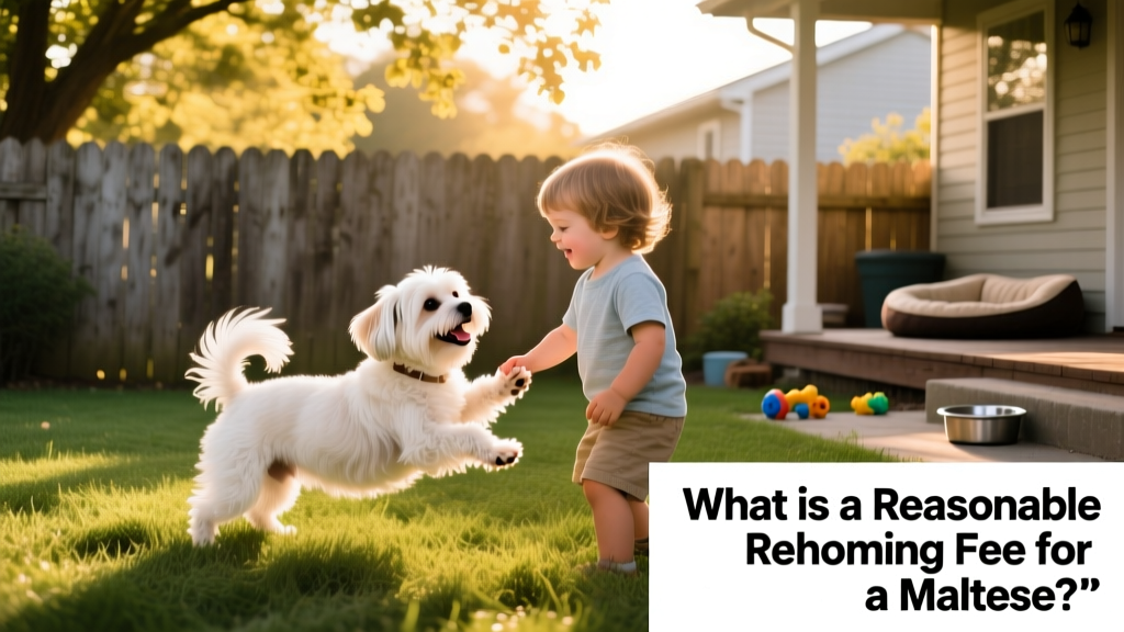 A joyful Maltese playing gently with children in a fenced backyard