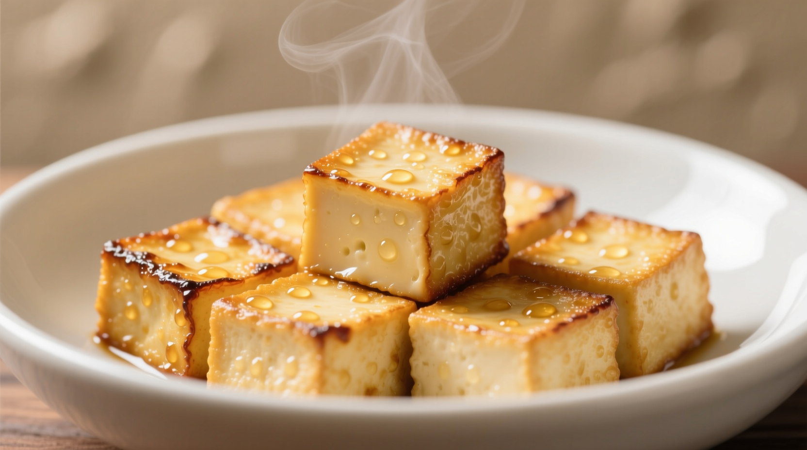 Perfectly pan-fried golden tofu cubes