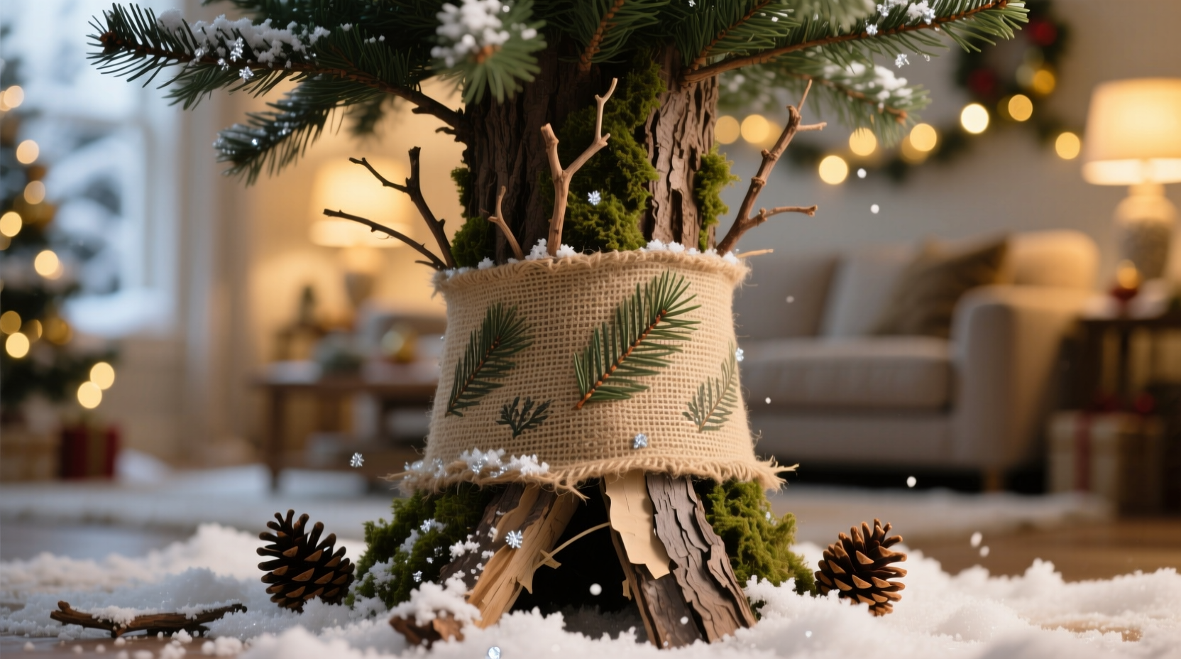 how to disguise the trunk of an artificial christmas tree for realism