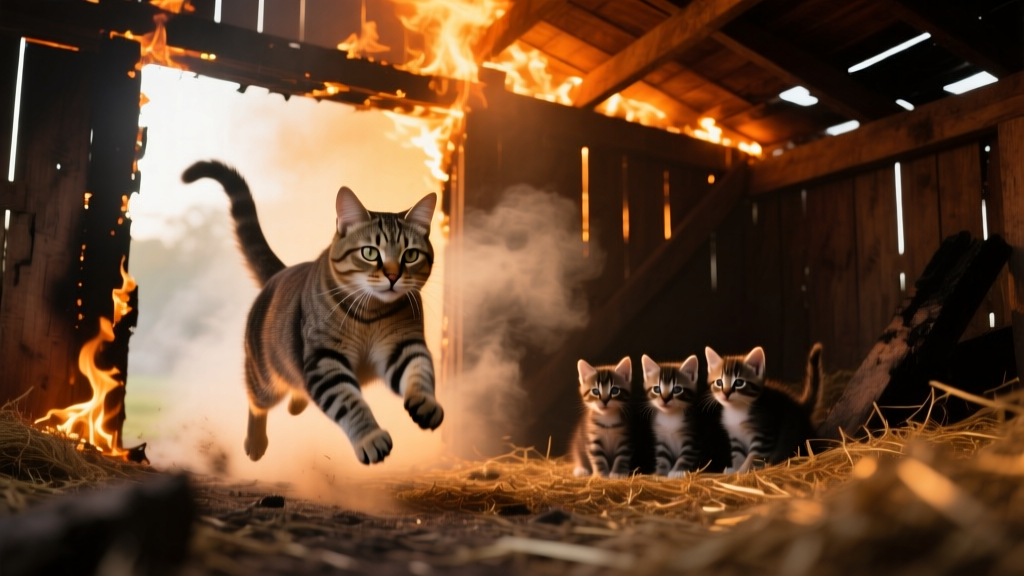 Heroic Mother Cat Rushes into Burning Barn to Save Her Kittens