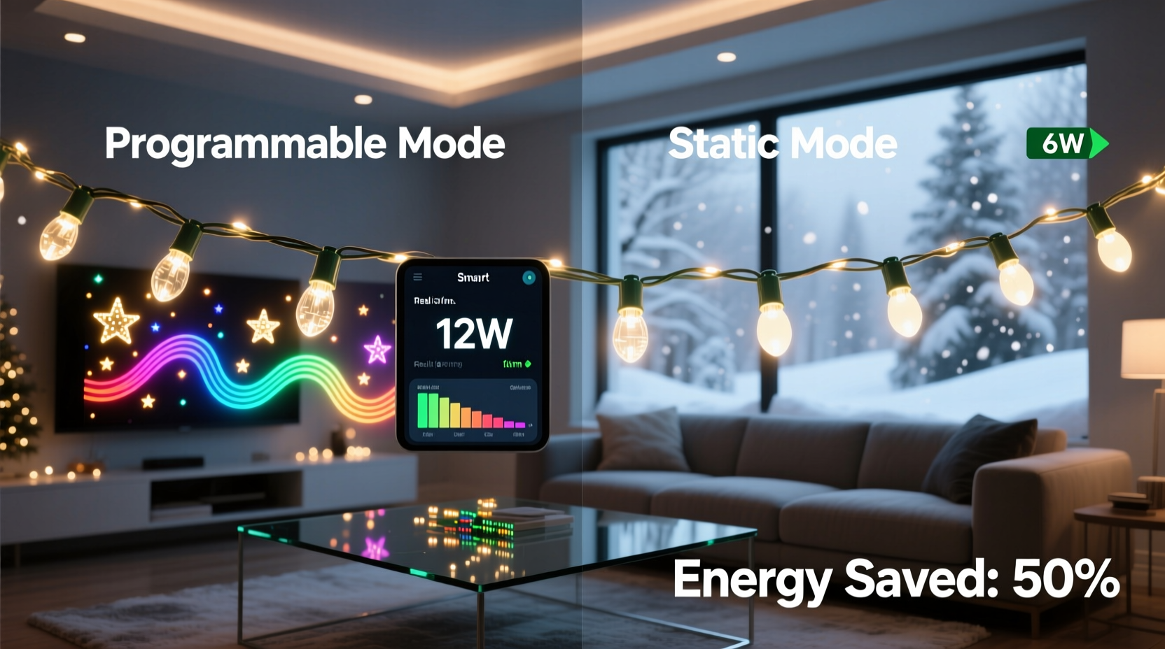 programmable vs static mode on smart christmas lights which conserves energy
