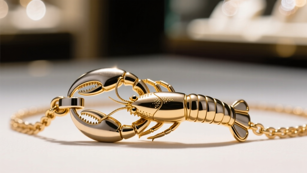 Macro shot of a stainless steel gold necklace lobster clasp showing seamless PVD finish without flaking against blurred background