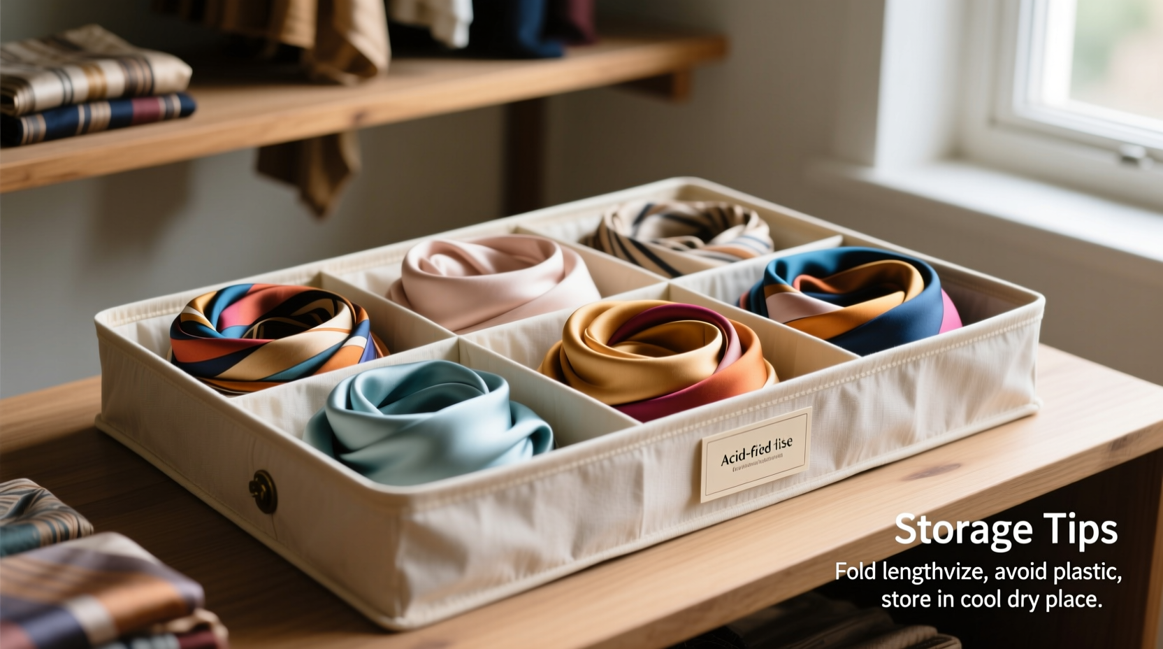 how to properly store silk scarves to prevent creasing and color transfer