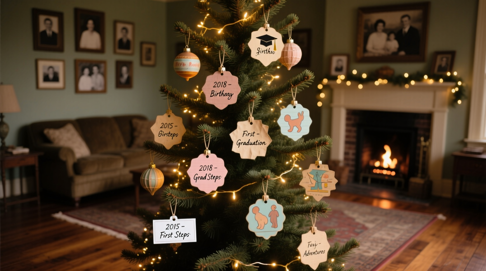 how to create a memory lane christmas tree with yearly milestone ornaments