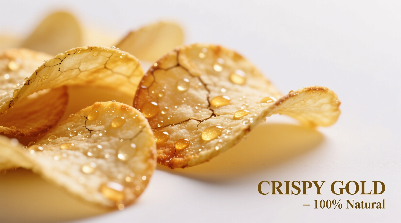 Close-up of premium potato crisps showing uniform golden color and texture