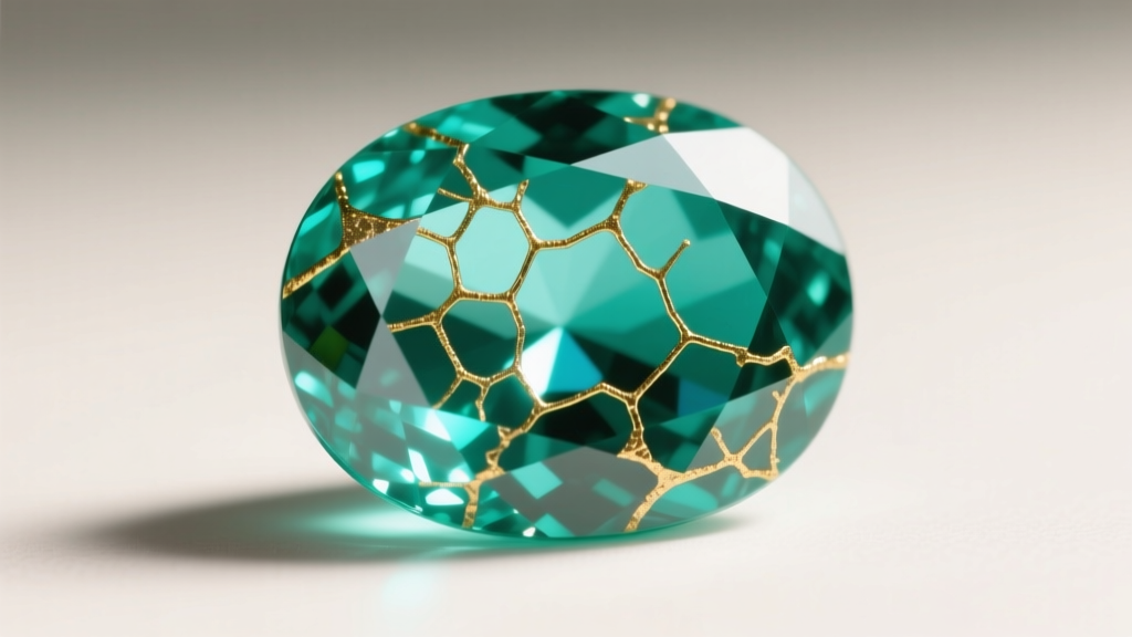 Close-up of a green turquoise cabochon showing metallic pyrite inclusions and golden limonite webbing under soft studio lighting.