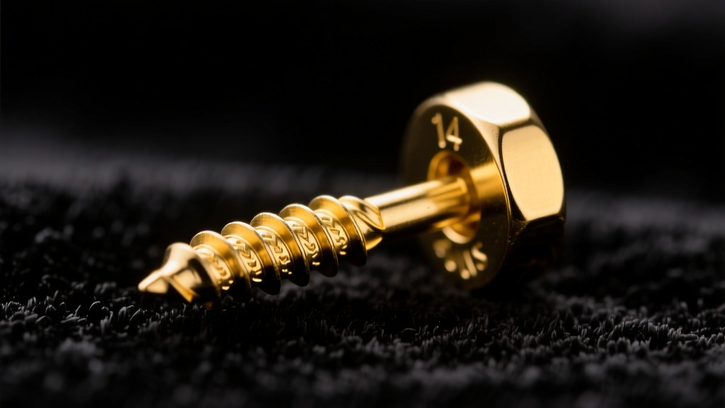 Macro shot of 14k yellow gold earring screw back closure, highlighting precise threading and secure metal cap against dark velvet.