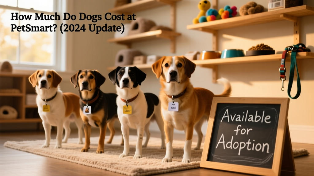 A FurPetVo store display featuring adoptable dogs with signs showing 'Available for Adoption'