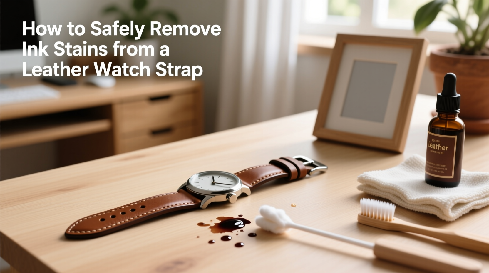 how to remove ink stains from a leather watch strap safely