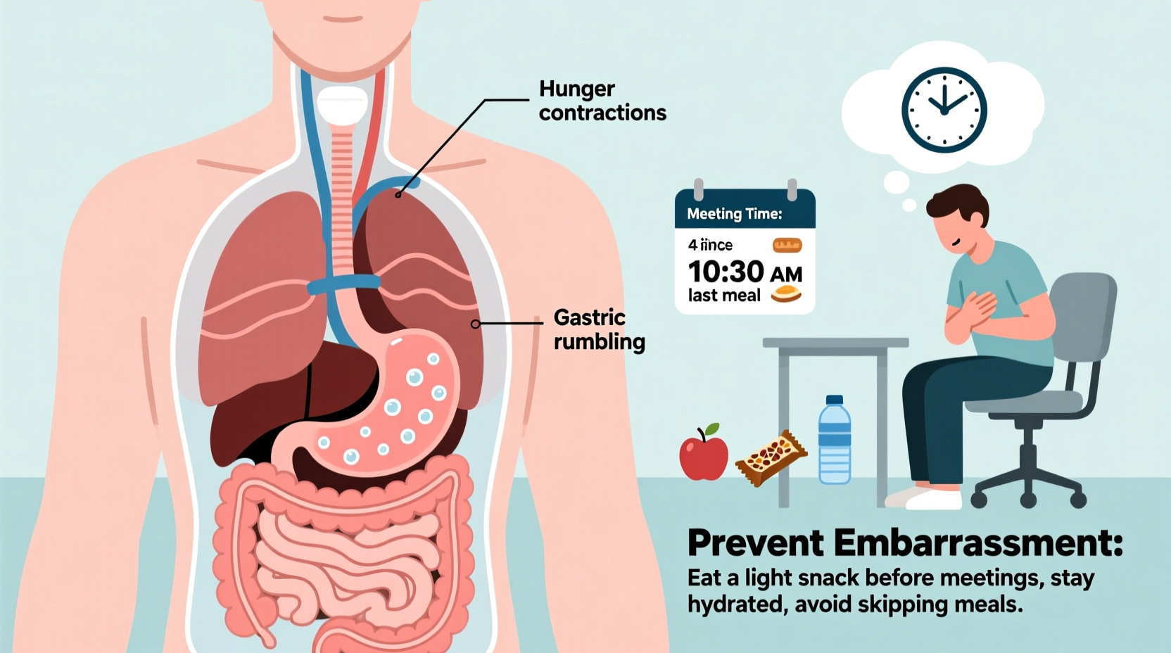 why does my stomach growl during meetings and how to prevent embarrassing moments