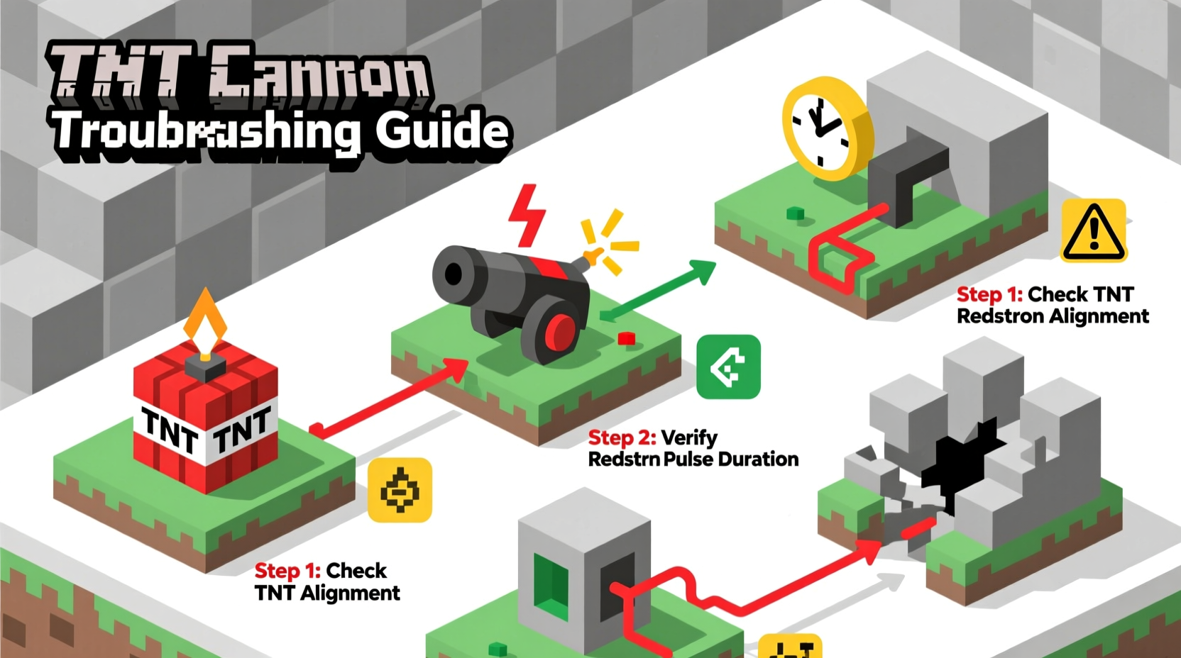 Minecraft TNT cannon troubleshooting visual guide