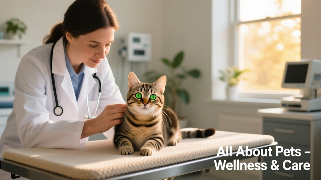 A veterinarian gently examining a curious tabby kitten during a wellness check