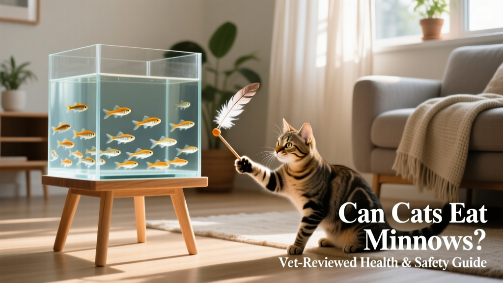 A sturdy, covered aquarium placed on a tall stand with a playful cat nearby, engaged with a feather wand toy