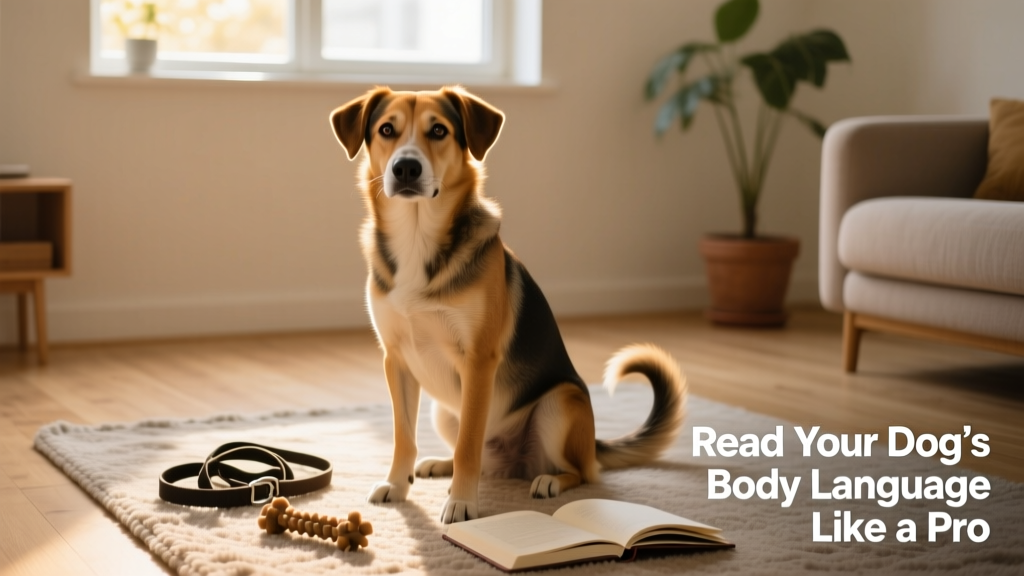 A mixed-breed dog thoughtfully gazing at the camera, ears relaxed, tail gently curved
