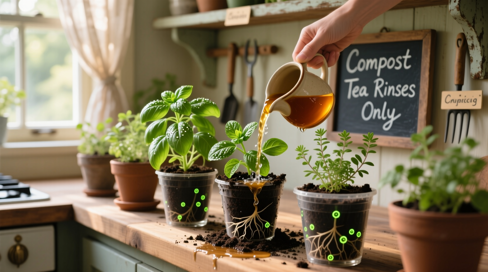 compost tea rinse for herb pots