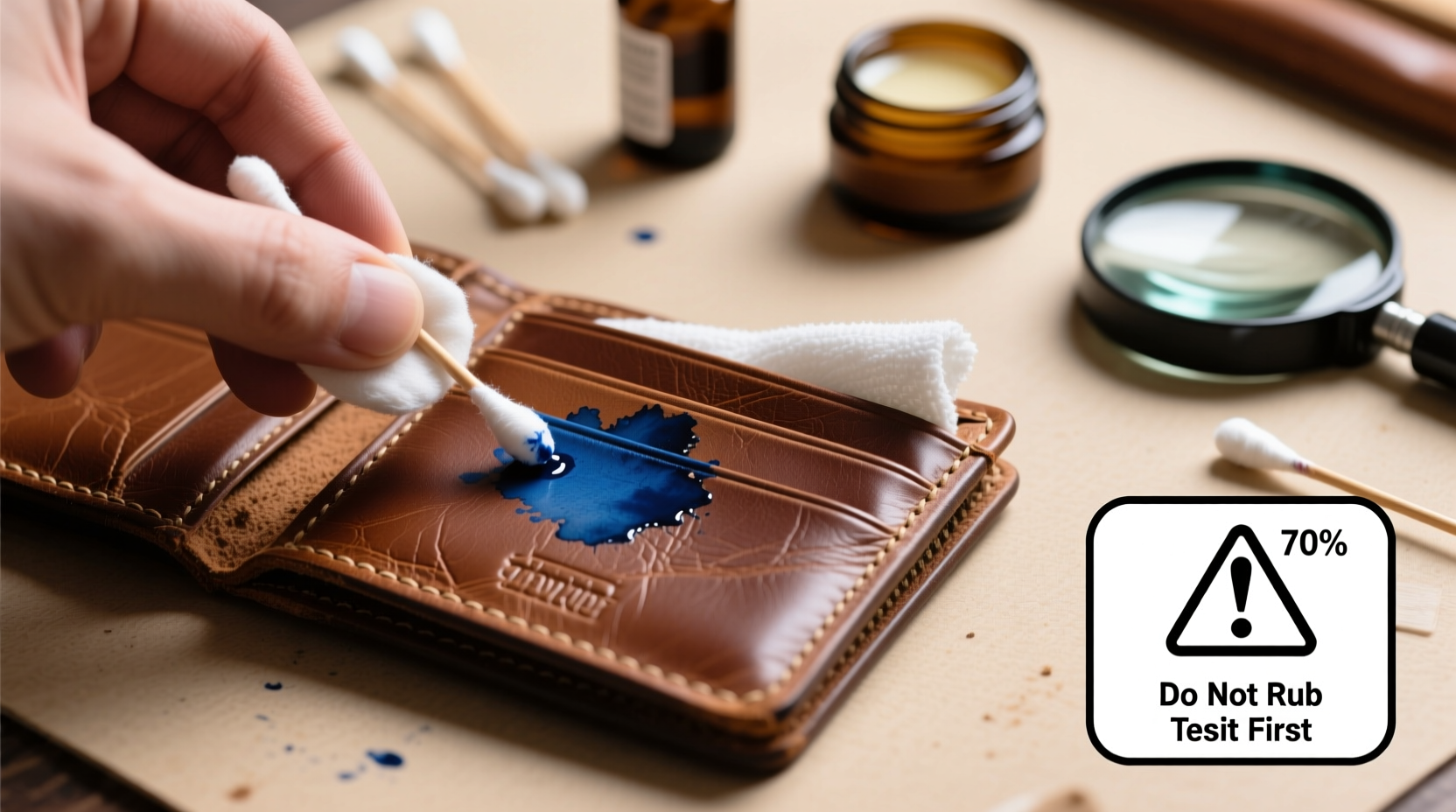 how to remove ink stains from leather wallet without damage