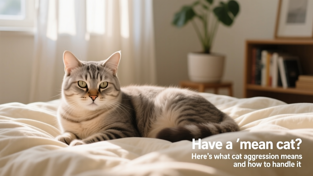 Senior cat gently resting on a soft bed, with a calm expression—illustrating the importance of veterinary evaluation for behavioral changes