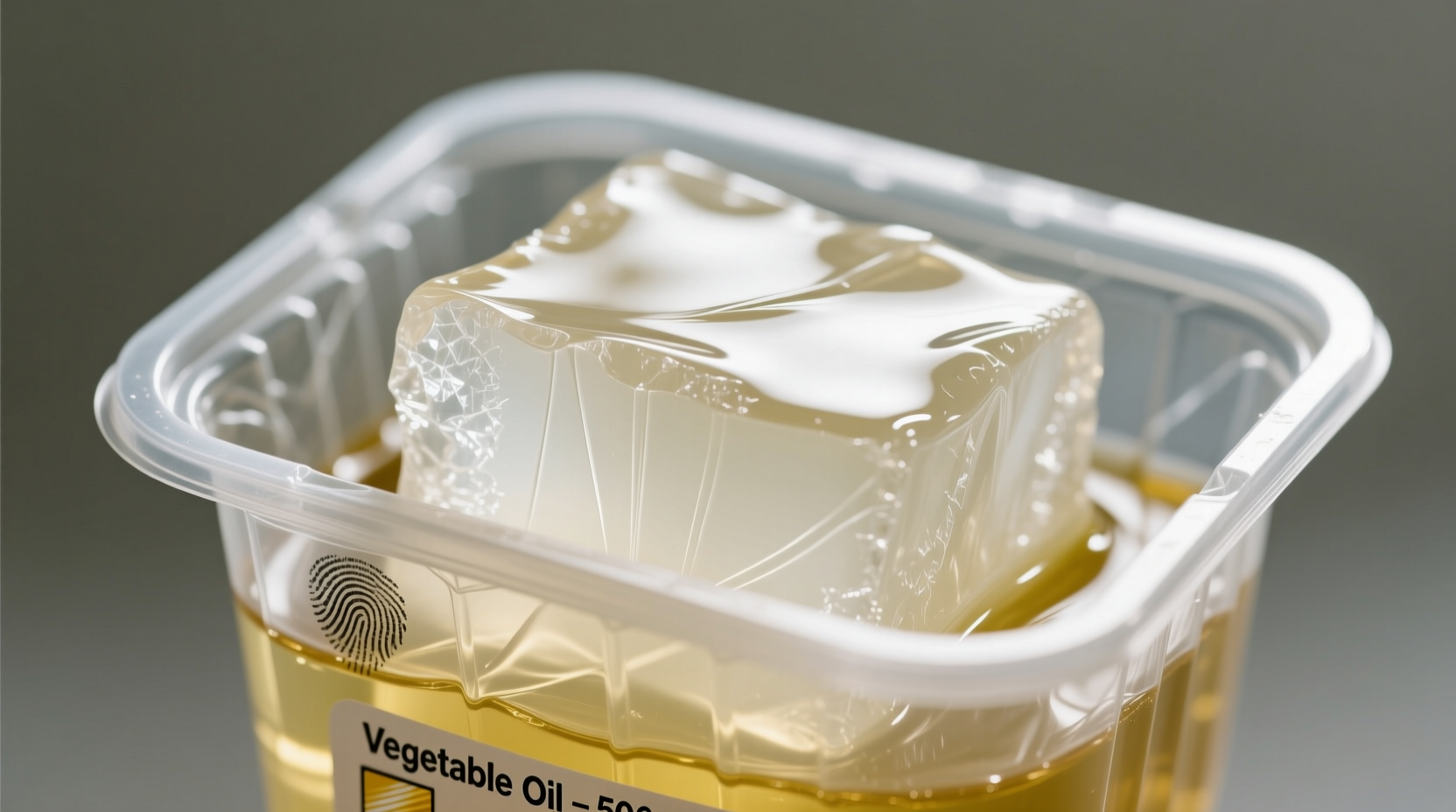 Solidified cooking oil in disposable container