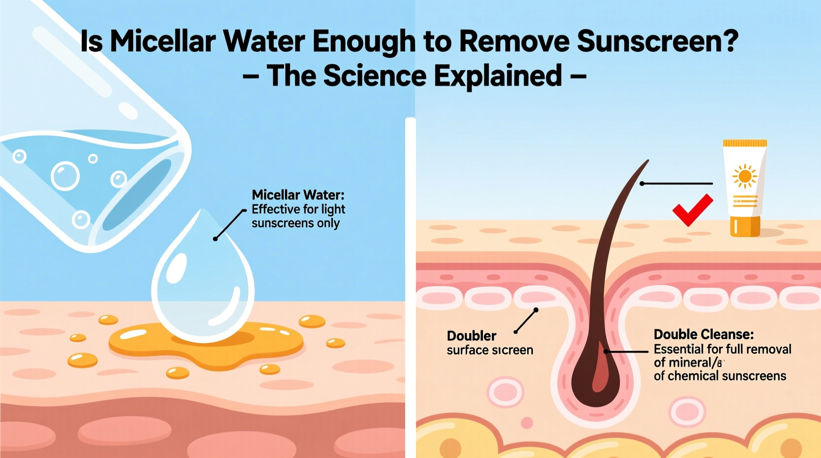 is micellar water enough to remove sunscreen or need double cleanse