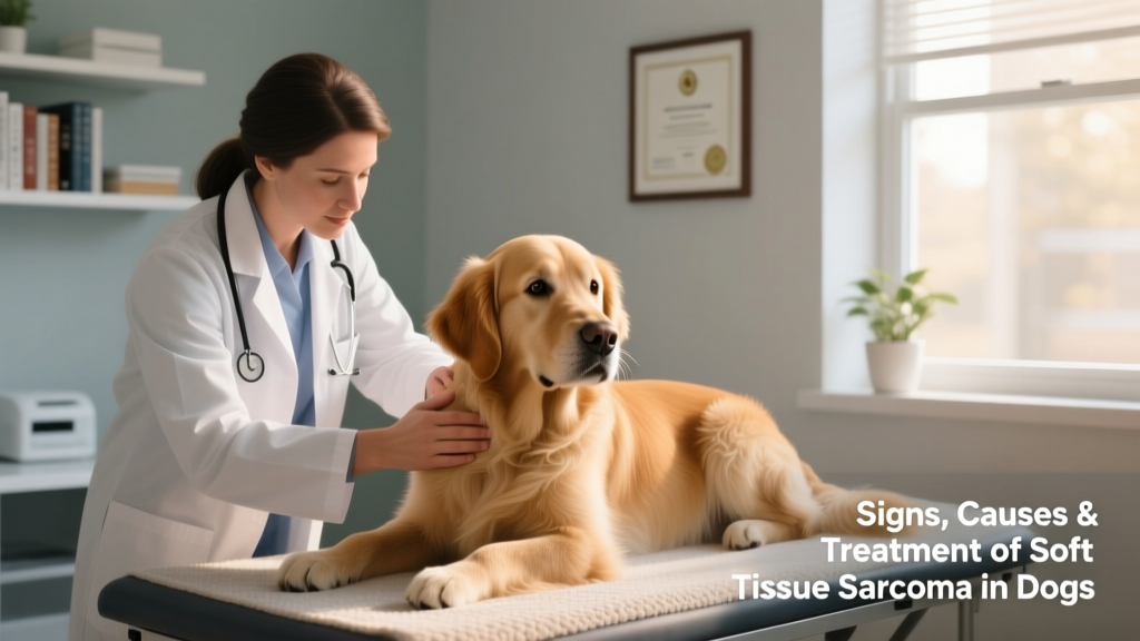 Veterinarian gently palpating a dog's shoulder area during a physical exam