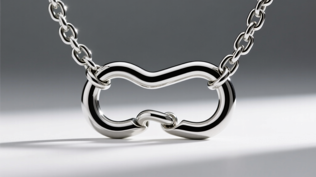 Close-up of an 8-gauge silver S-hook clasp on a curb chain necklace, showing the tension-based closure mechanism in sharp focus
