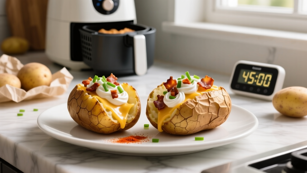 Air Fryer Loaded Baked Potatoes (Crispy & Ready in 45 Min!)