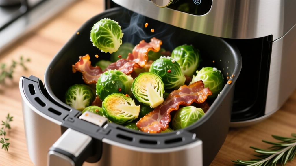 Crispy Frozen Brussels Sprouts with Bacon in Air Fryer