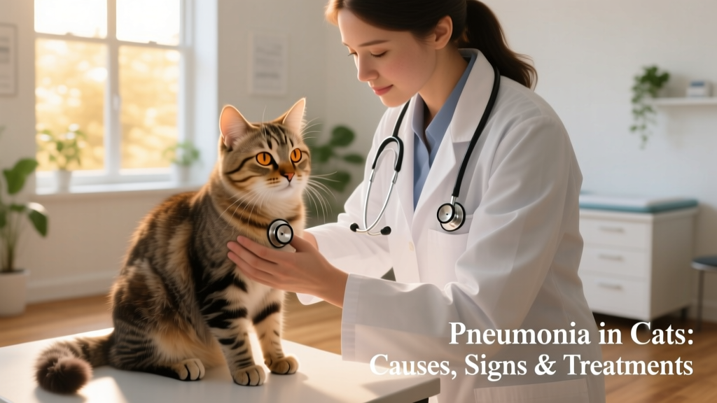 Veterinarian gently examining a calm cat while holding a stethoscope to its chest