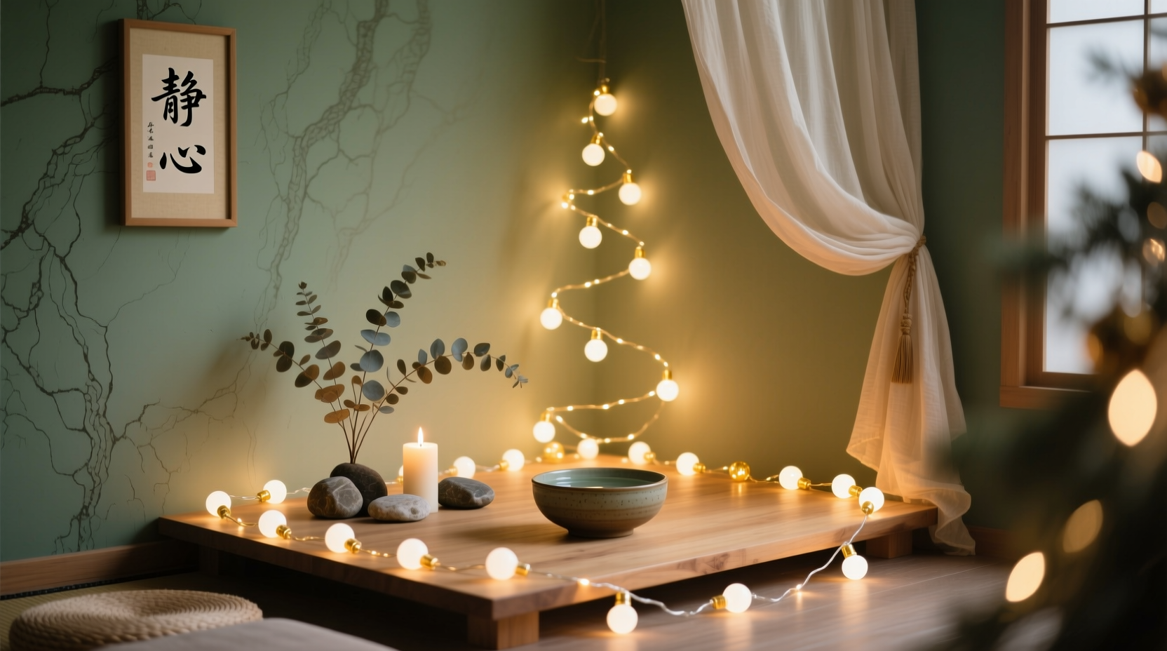 how to use christmas lights in a meditation corner for calming effects