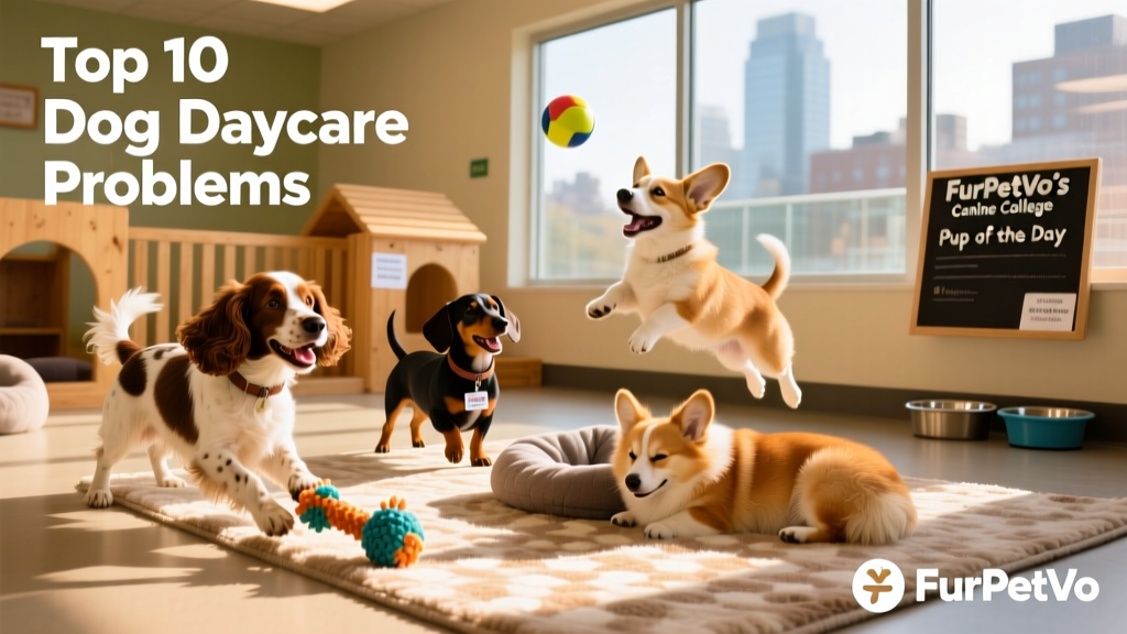A playful group of dogs interacting at FurPetVo's Canine College daycare facility