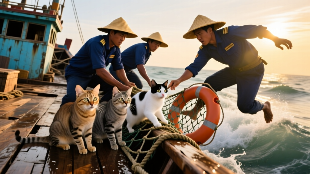Thai Sailors Rescue 4 Cats From Sinking Ship