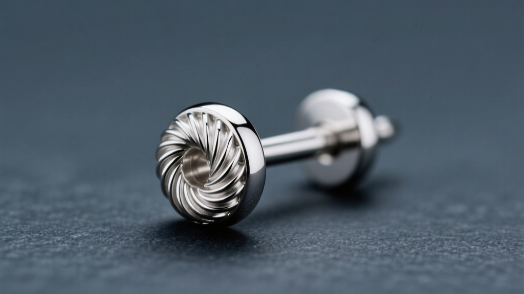 Macro photo of an 18-gauge sterling silver Cape Cod screwball earring post, highlighting machined micro-threads against slate.