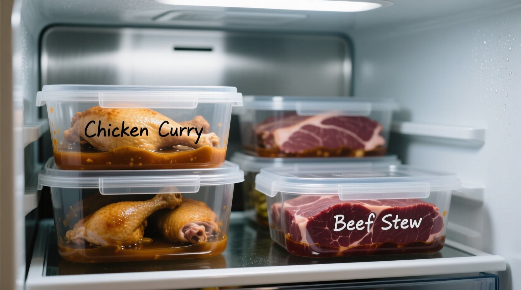 Properly stored cooked meat in airtight containers