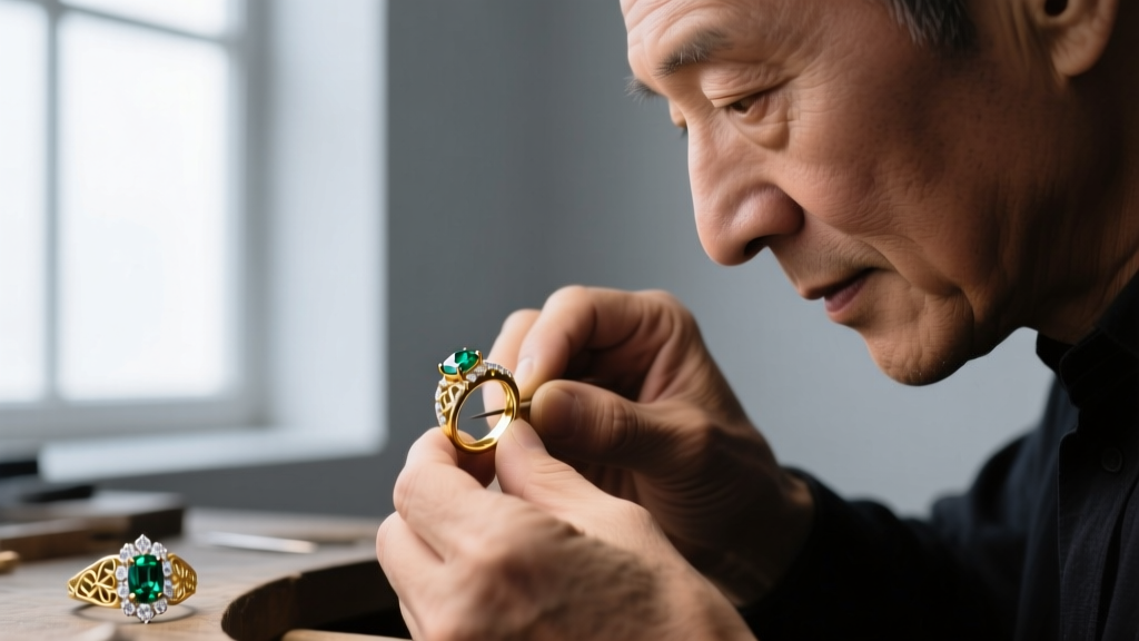 A jeweler's hands using a specialized silver testing acid kit on a discreet scratch mark on a vintage 925 silver cuff bracelet.