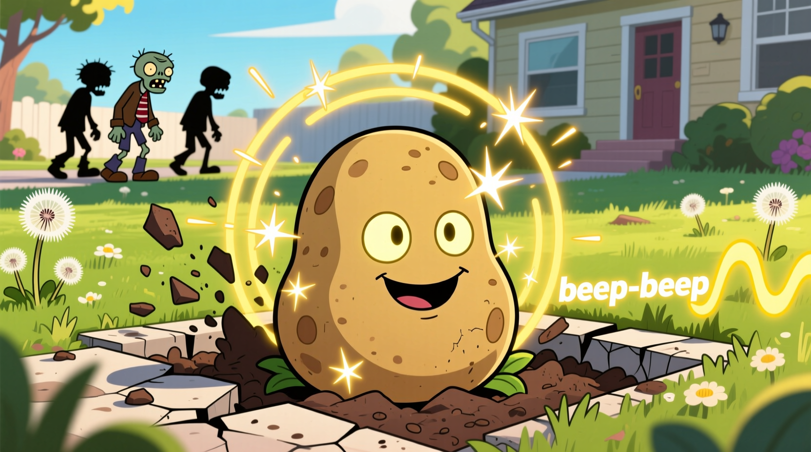 Potato Mine priming animation in Plants vs. Zombies