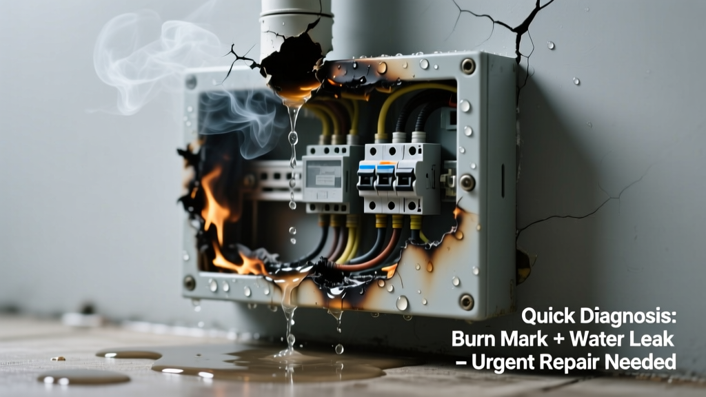 Electrical Panel Burn Mark Leaking Water: Quick Diagnosis