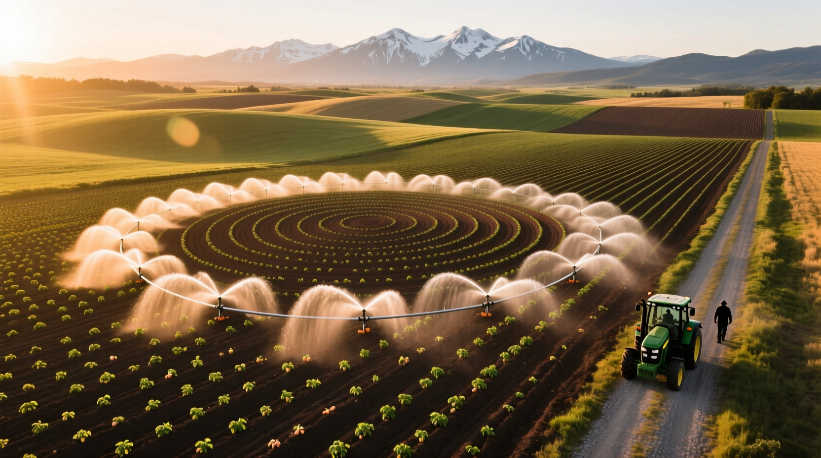 Washington potato field with irrigation system