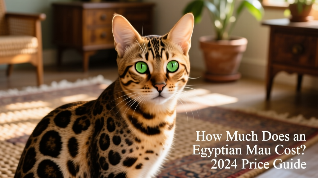 Close-up portrait of an Egyptian Mau showing its distinctive spotted coat and alert green eyes