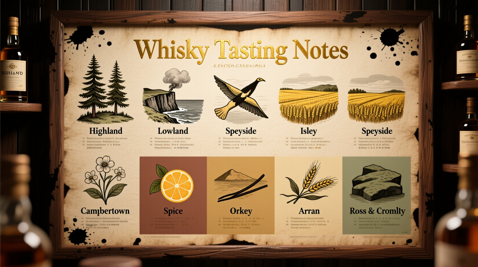 Scotch whiskey tasting notes chart with regional differences