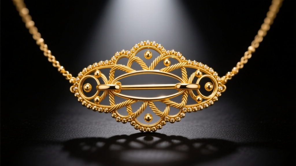 Extreme macro photography of 22k gold granulation and filigree wirework on a Hellenistic-style necklace clasp, studio lighting