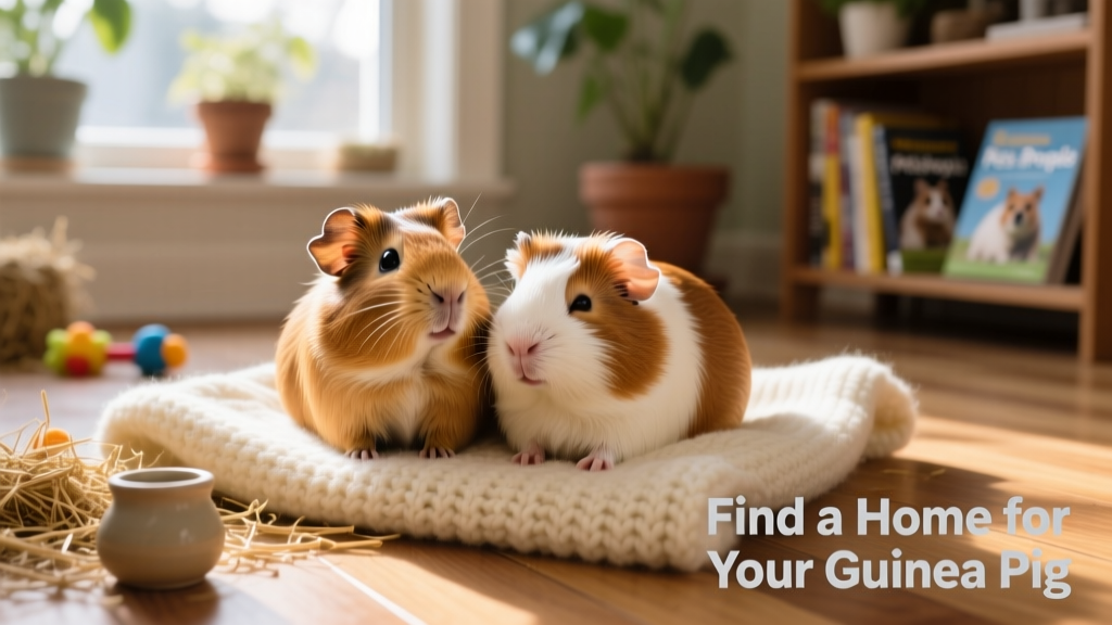 Two friendly guinea pigs sitting side by side on a soft blanket