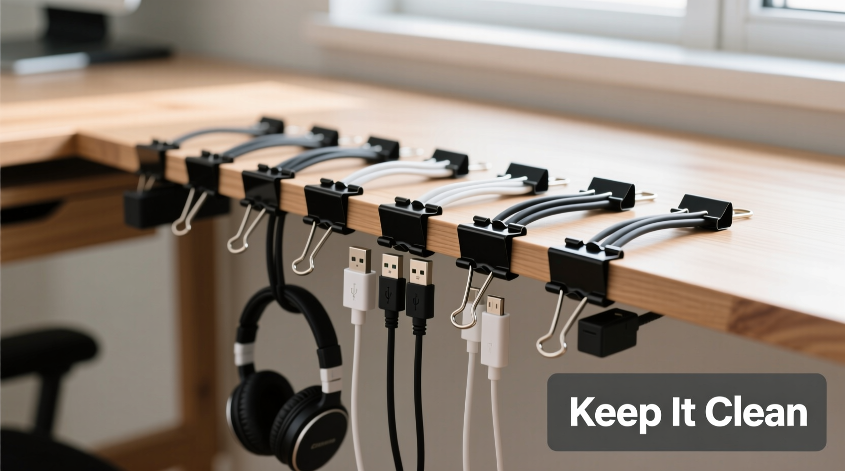 how to organize cables using binder clips